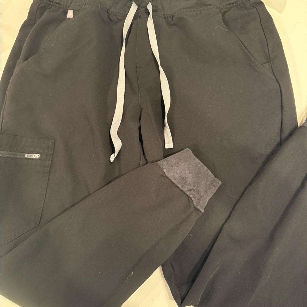 Figs Black Track Pants with Gray Drawstrings